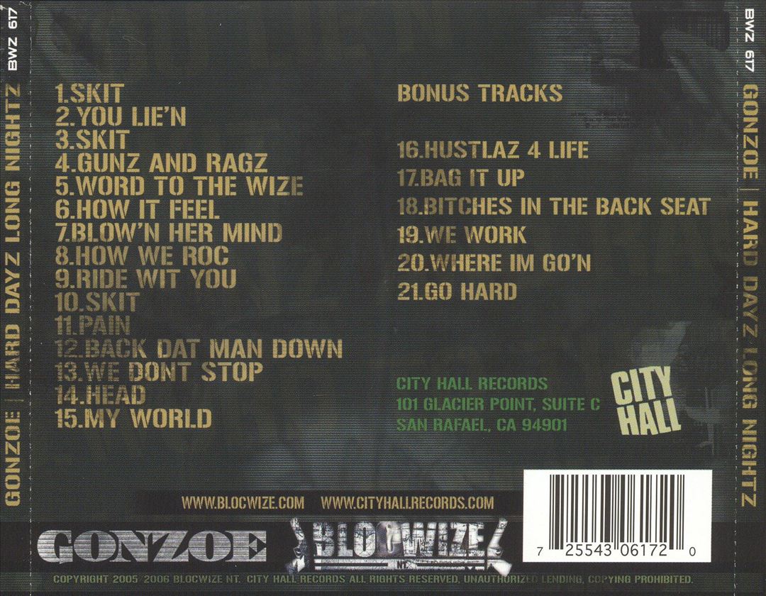 Gonzoe - Hard Dayz Long Nightz (Back)