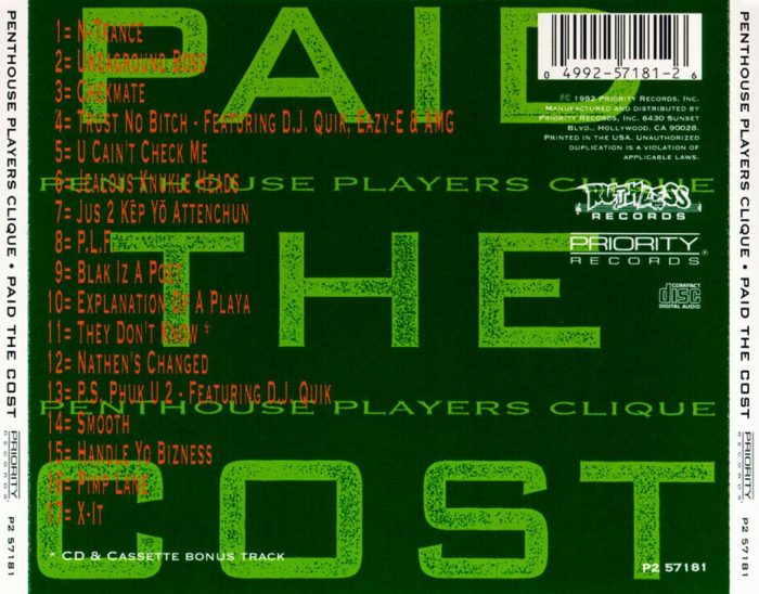 Penthouse Players Clique - Paid The Cost (Back)